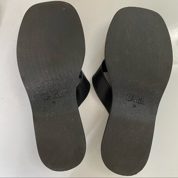Zara 90s Block Thong Sandals Flat Leather Sandal - Picture 5 of 9